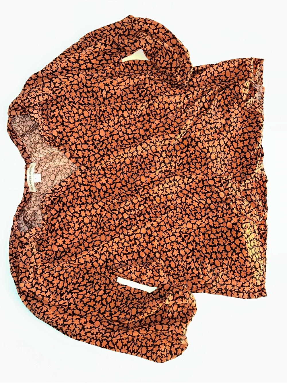 Women's Autumn Leaf Print V-Neck Blouse - Orange